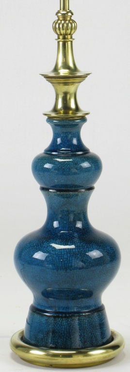 American Pair Stiffel Blue Crackle-Glaze Gourd Form Table Lamps
