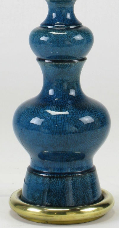 Mid-20th Century Pair Stiffel Blue Crackle-Glaze Gourd Form Table Lamps