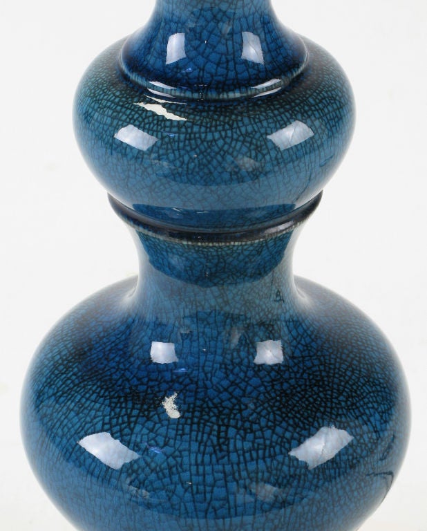 Pair Stiffel Blue Crackle-Glaze Gourd Form Table Lamps 1