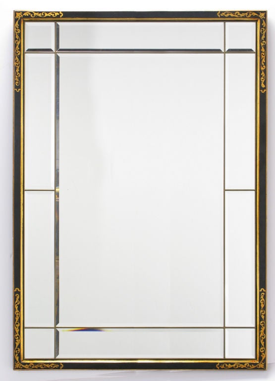 LaBarge Regency Style Black Lacquer & Parcel Gilt Mirror