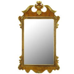 Vintage LaBarge Italian Figured Walnut Parcel Gilt Chippendale Mirror.