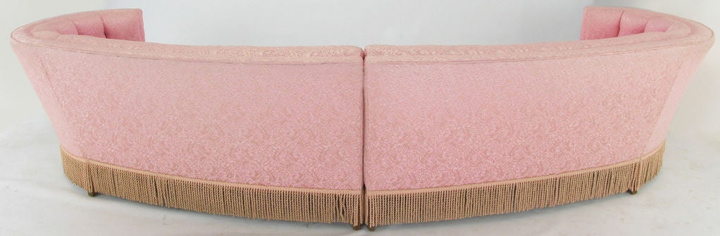Mid-20th Century 1940s Curved Sectional Sofa In Pink Damask Upholstery