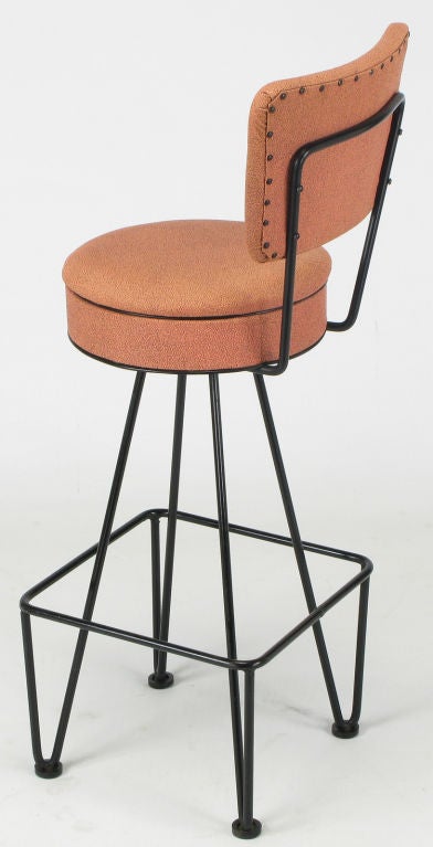 Mid-20th Century Six Wrought Iron Bar Stools After Frederick Weinberg