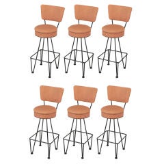 Retro Six Wrought Iron Bar Stools After Frederick Weinberg