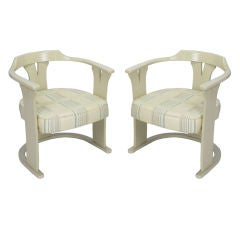 Pair Bone Lacquer Sled Base Barrel Chairs