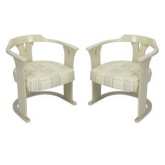 Pair Bone Lacquer Sled Base Barrel Chairs