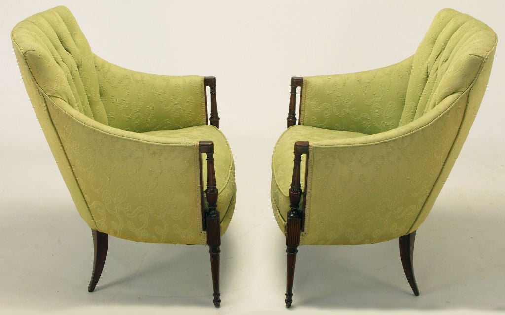 Mid-20th Century Pair 1940s Button Tufted Barrel Back Lounge Chairs