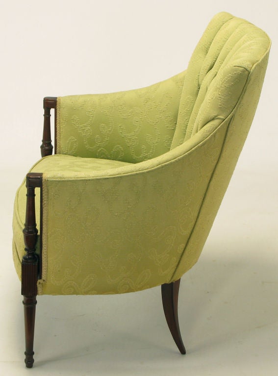 Pair 1940s Button Tufted Barrel Back Lounge Chairs 1