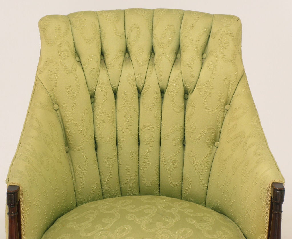 Pair 1940s Button Tufted Barrel Back Lounge Chairs 4