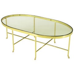 Race Track Oval Glass & Brass Hoof Cocktail Table