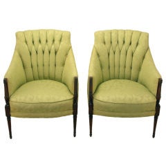 Pair 1940s Button Tufted Barrel Back Lounge Chairs