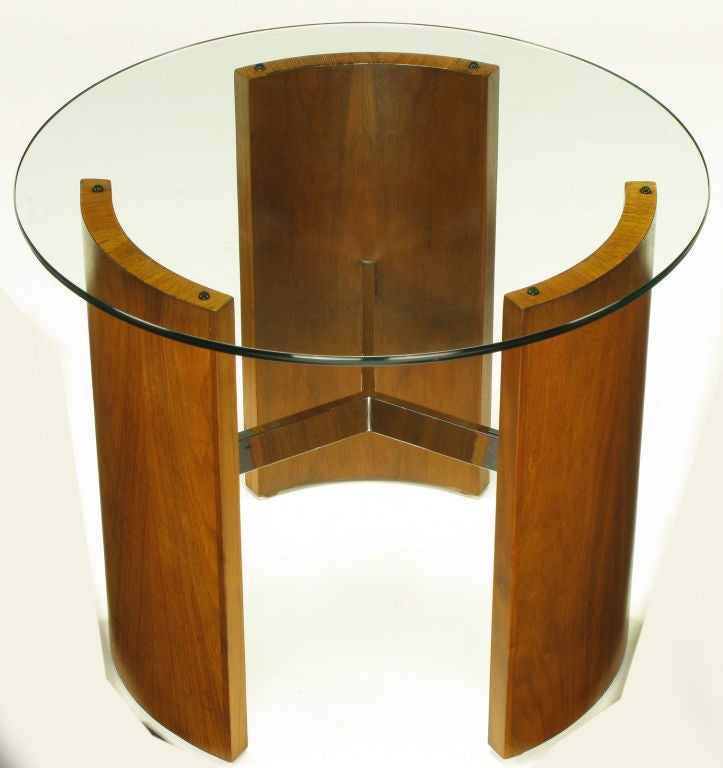 Vladimir Kagan Walnut & Chrome Tripod  End Table