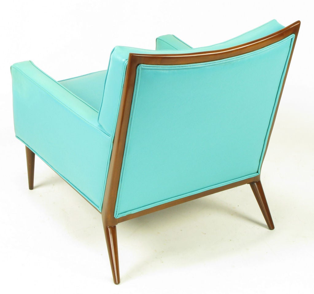 Pair Paul McCobb Turquoise & Walnut Club Chairs 2