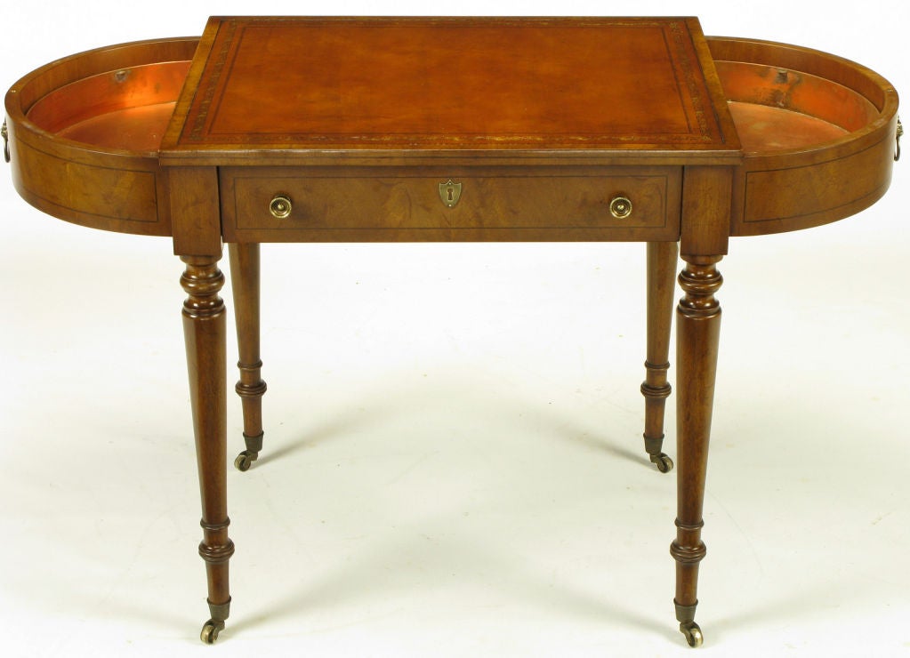 American Old Colony Walnut & Tooled Leather Oval Writing Table