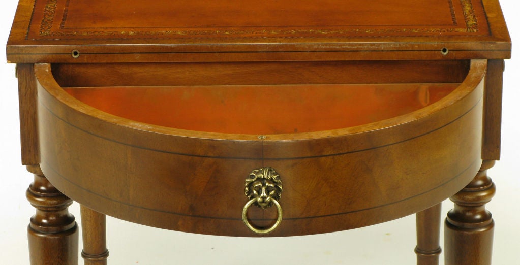 Mid-20th Century Old Colony Walnut & Tooled Leather Oval Writing Table