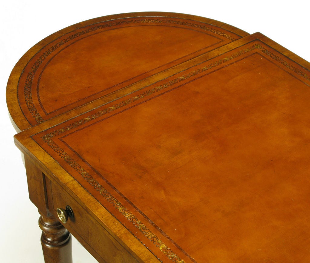 Old Colony Walnut & Tooled Leather Oval Writing Table 2