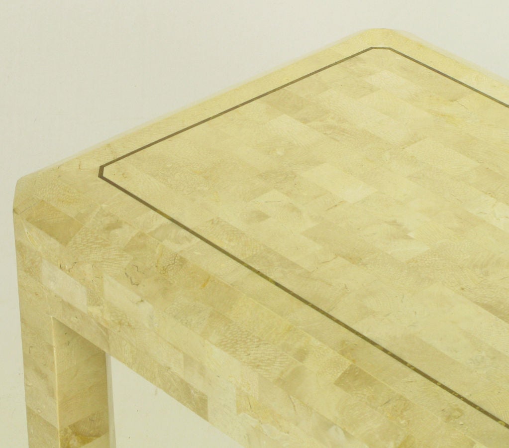 Late 20th Century Tessellated Fossil Stone & Brass Console Table