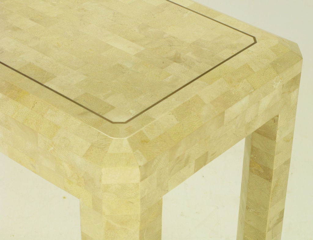 Tessellated Fossil Stone & Brass Console Table 1
