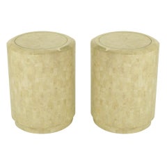 Pair Tessellated Fossil Stone Side Tables By Maitland Smith