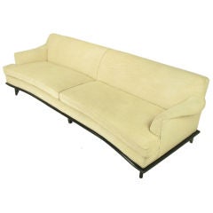 Black Lacquer & Cream Linen Sculptural Sofa With Batwing Arms