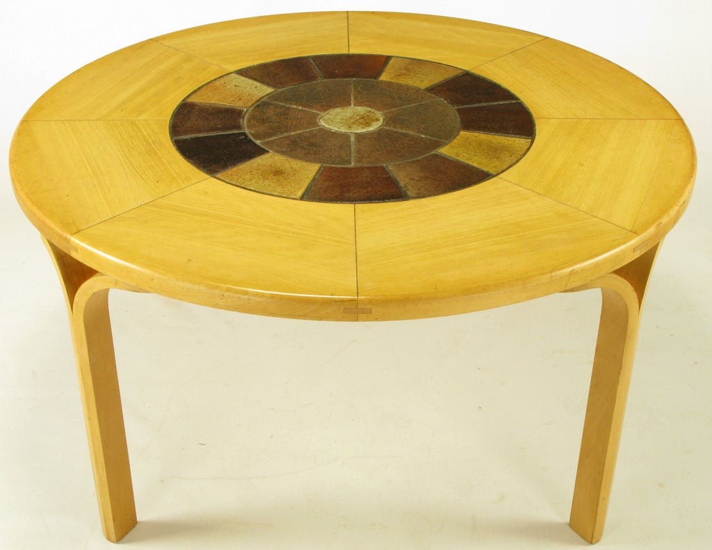 Round Inset Tile & Rift Sawn Birch Y-Leg Dining Table