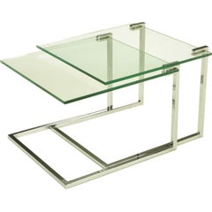 Pair Chrome & Cantilevered Glass Nesting Tables