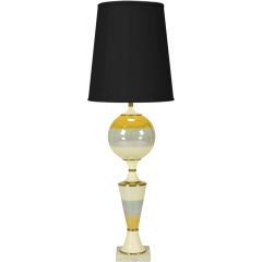 Vintage Monumental Murano Glass & Ivory Lacquered Brass Table Lamp