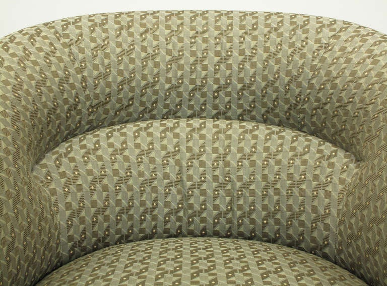 Pair Ward Bennett Barrel Back Swivel Chairs With Geometric Upholstery 1