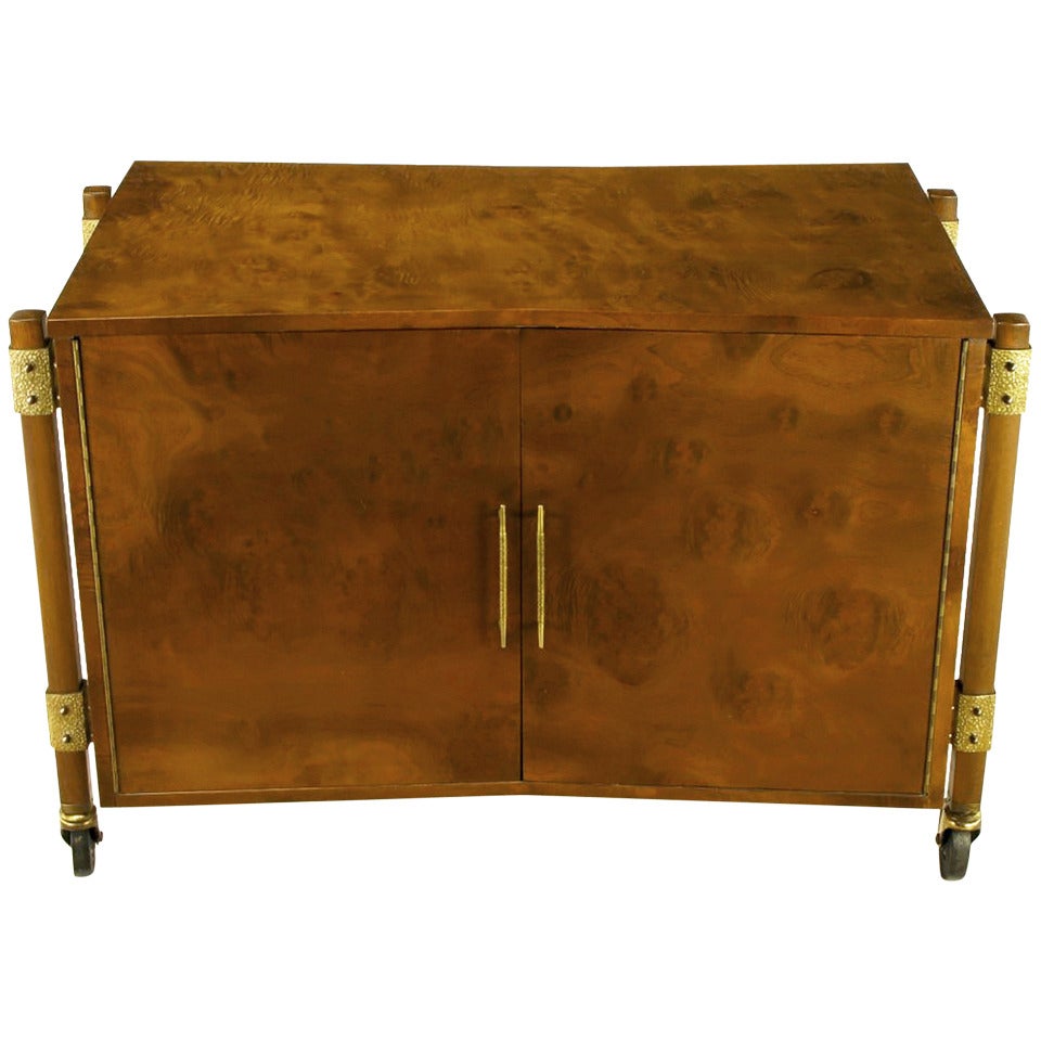 Harold Schwartz Burled Walnut Farfalla-Form Rolling Bar Cart