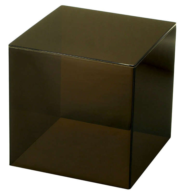 American Pair of Smoked Lucite Cube End Tables For Sale