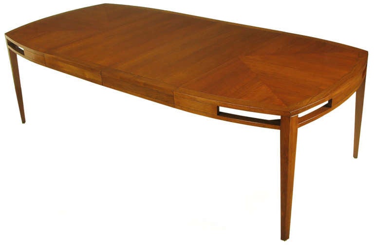 Baker Walnut Parquetry Top Open-Apron Dining Table In Good Condition In Chicago, IL