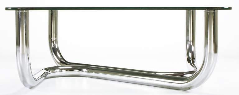 American Sinuous Chrome and Glass Coffee Table