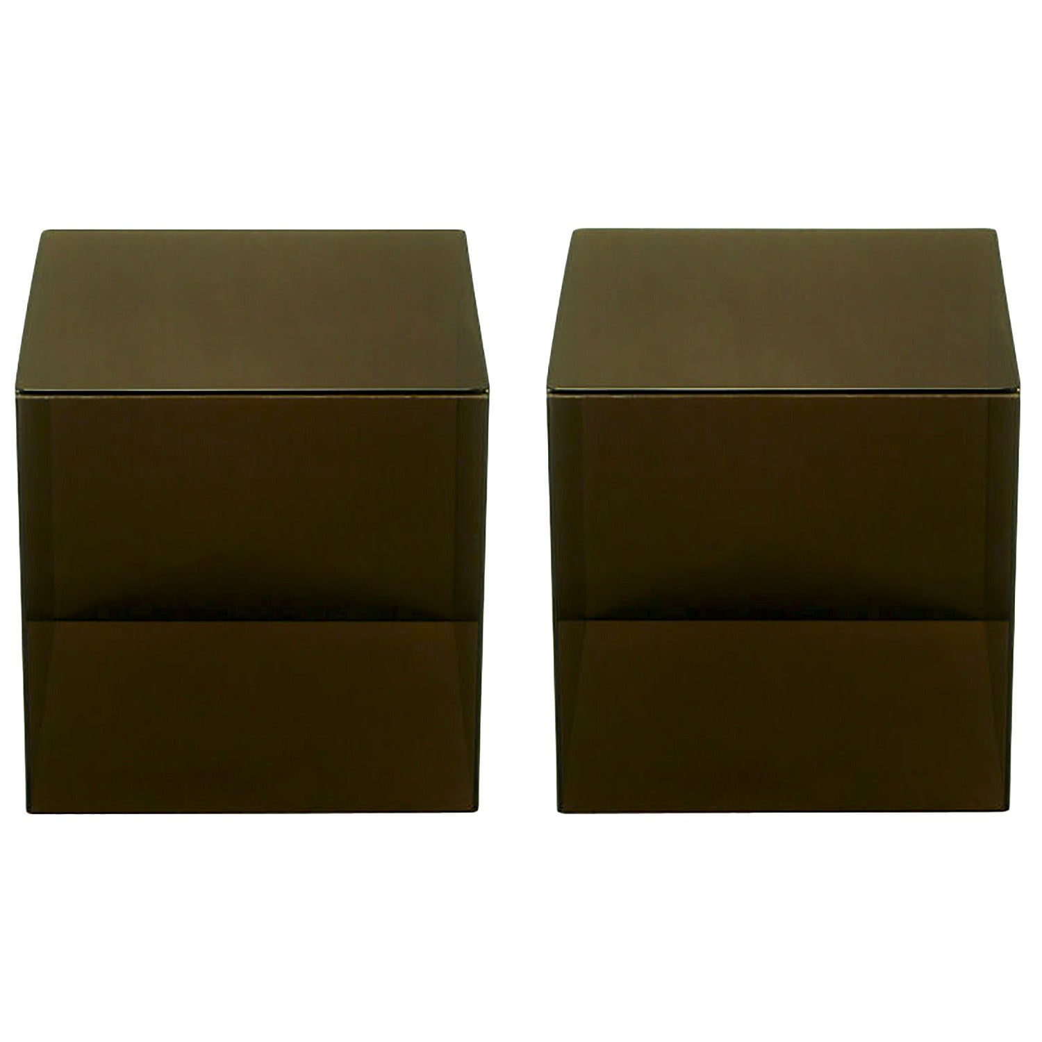 Pair of Smoked Lucite Cube End Tables