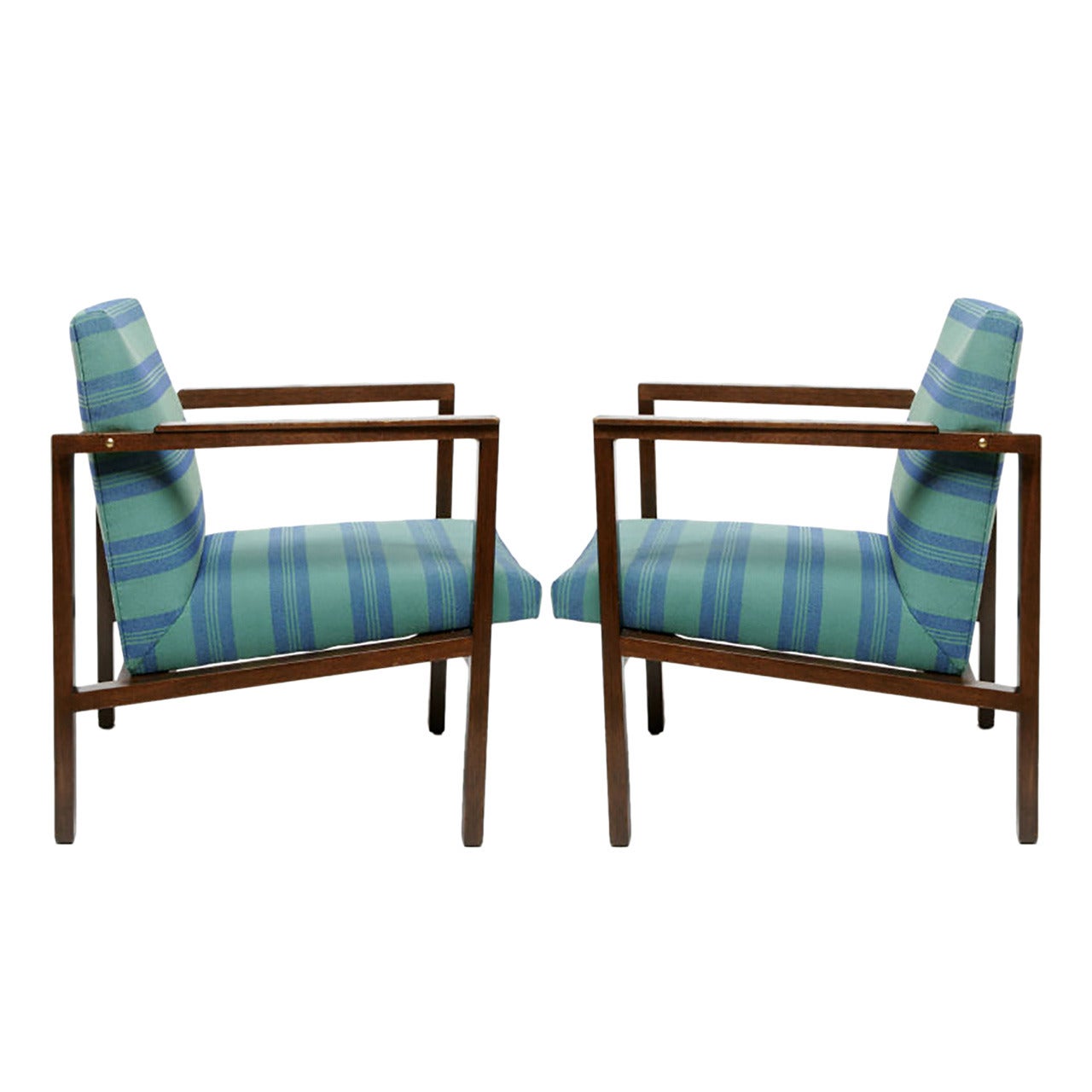 Pair of Edward Wormley Walnut Open-Arm Lounge Chairs For Sale