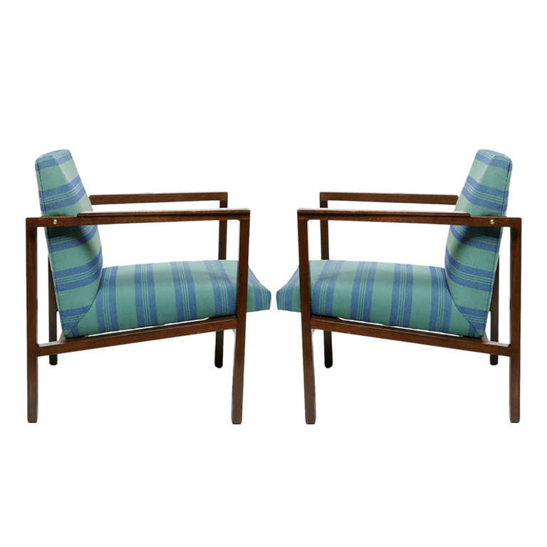 Pair of Edward Wormley Walnut Open-Arm Lounge Chairs