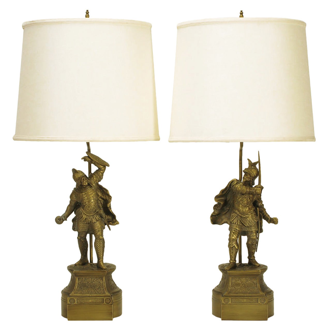 Pair of Brass Conquistador Figure Table Lamps