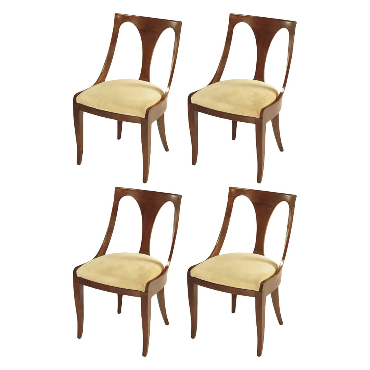 Four Kindel Walnut Regency Spoonback Dining Chairs