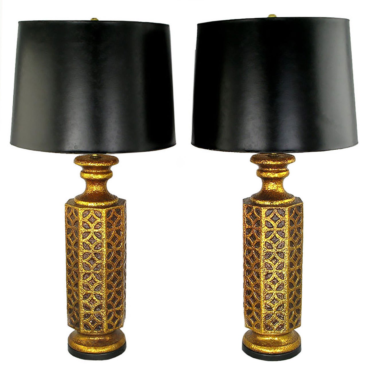 Pair of Moroccan-Style Gilt Arabesques Table Lamps For Sale