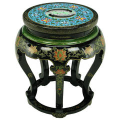 Polychrome Cloisonné and Black Lacquered Side Table 2