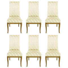 Six Bleached Mahogany and Silk Upholstered Dining Chairs