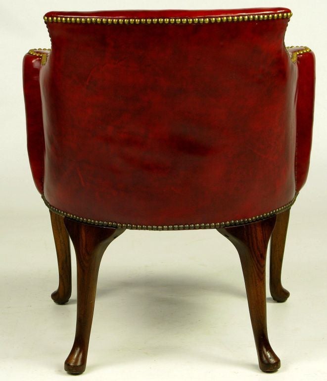 Pair S.J. Campbell Red Leather Chippendale Arm Chairs 1