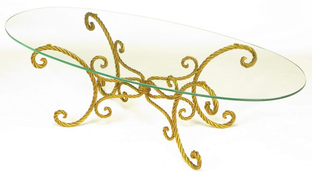 Oval Italian Gilt Metal Braided Rope Coffee Table