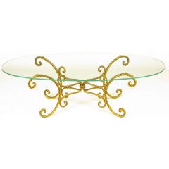 Oval Italian Gilt Metal Braided Rope Coffee Table