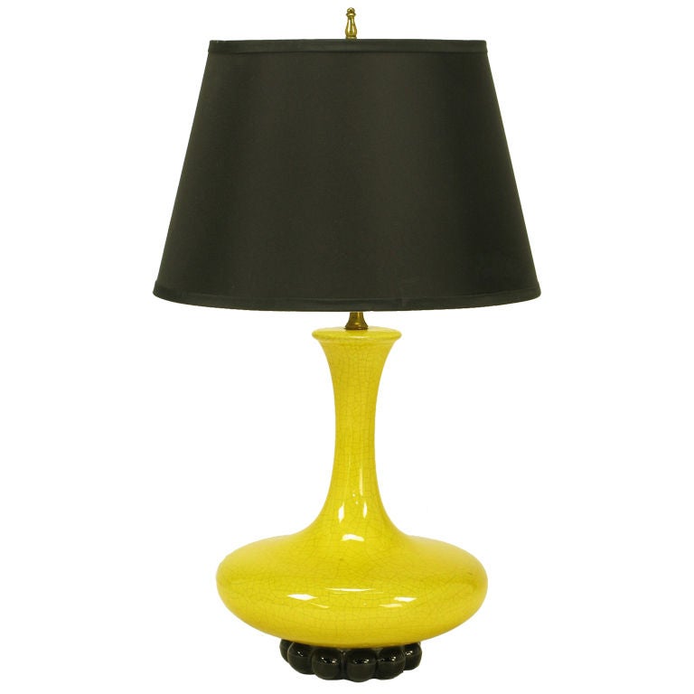 Canary Yellow Craquelure & Black Glazed Ceramic Table Lamp