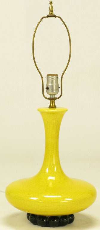 American Canary Yellow Craquelure & Black Glazed Ceramic Table Lamp