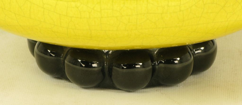 Canary Yellow Craquelure & Black Glazed Ceramic Table Lamp 2