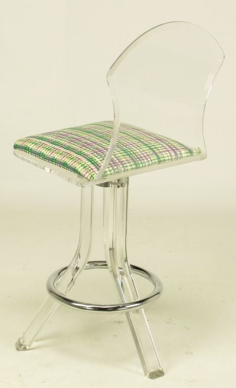 Three Sculptural Lucite & Chrome Bar Stools In Good Condition In Chicago, IL