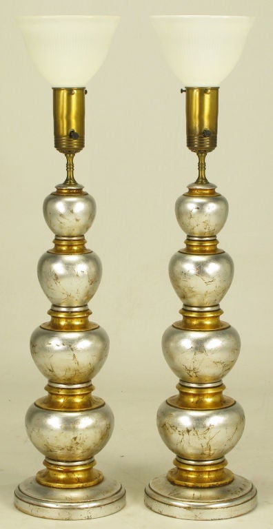Pair Frederick Cooper Silver & Gold Leaf Stacked Table Lamps