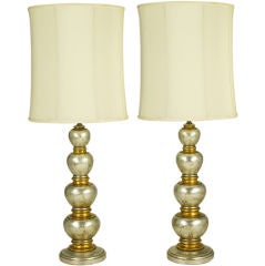 Pair Frederick Cooper Silver & Gold Leaf Stacked Table Lamps