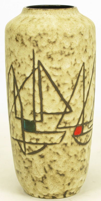 Scheurich West Germany Earthen Pottery Vase With Sail Boats